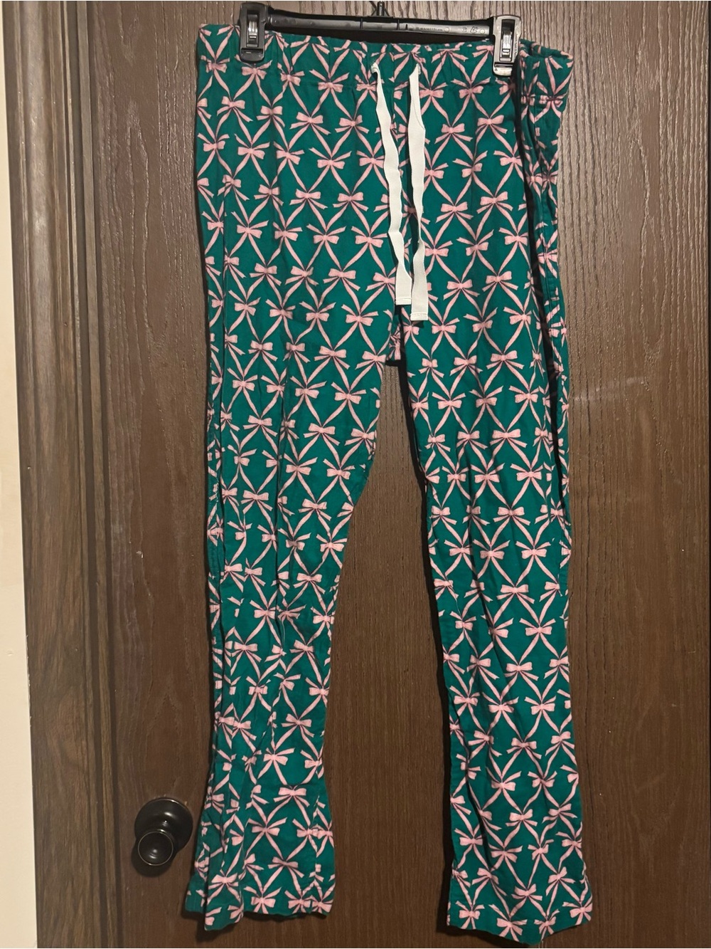 J. Crew Teal Bottoms with Light Pink Bows Print